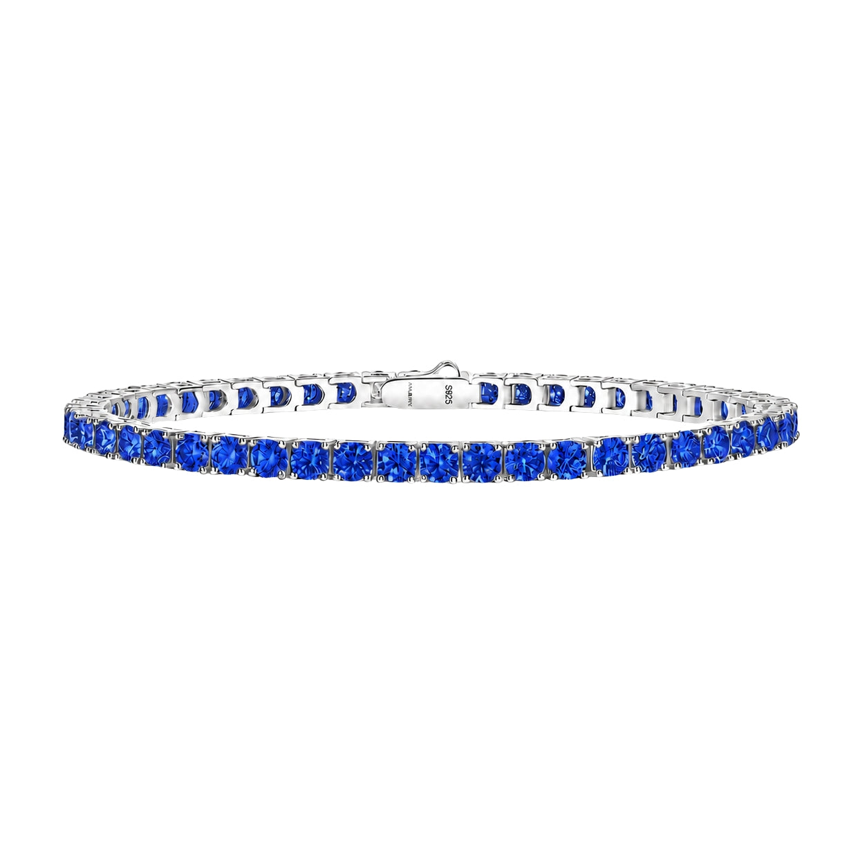Royal Blue Classic 4.5 CT Round Moissanite Tennis Bracelet 3 mm, 4-Prong, White Gold Vermeil