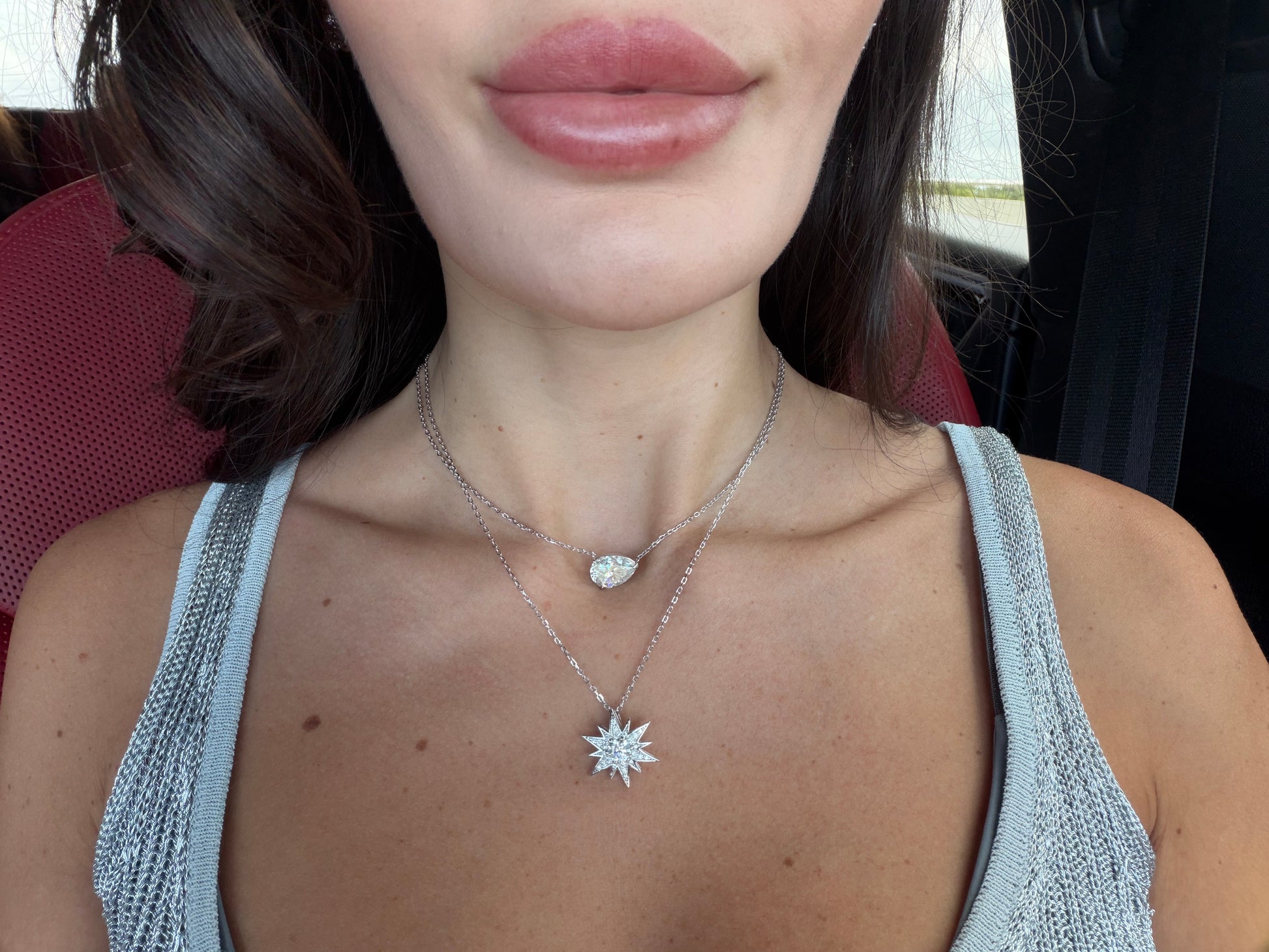 Teardrop Necklace White Gold Vermeil with Moissanites