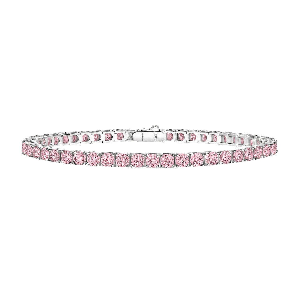 Sakura Pink Classic 4.5 CT Round Moissanite Tennis Bracelet 3 mm, 4-Prong, White Gold Vermeil