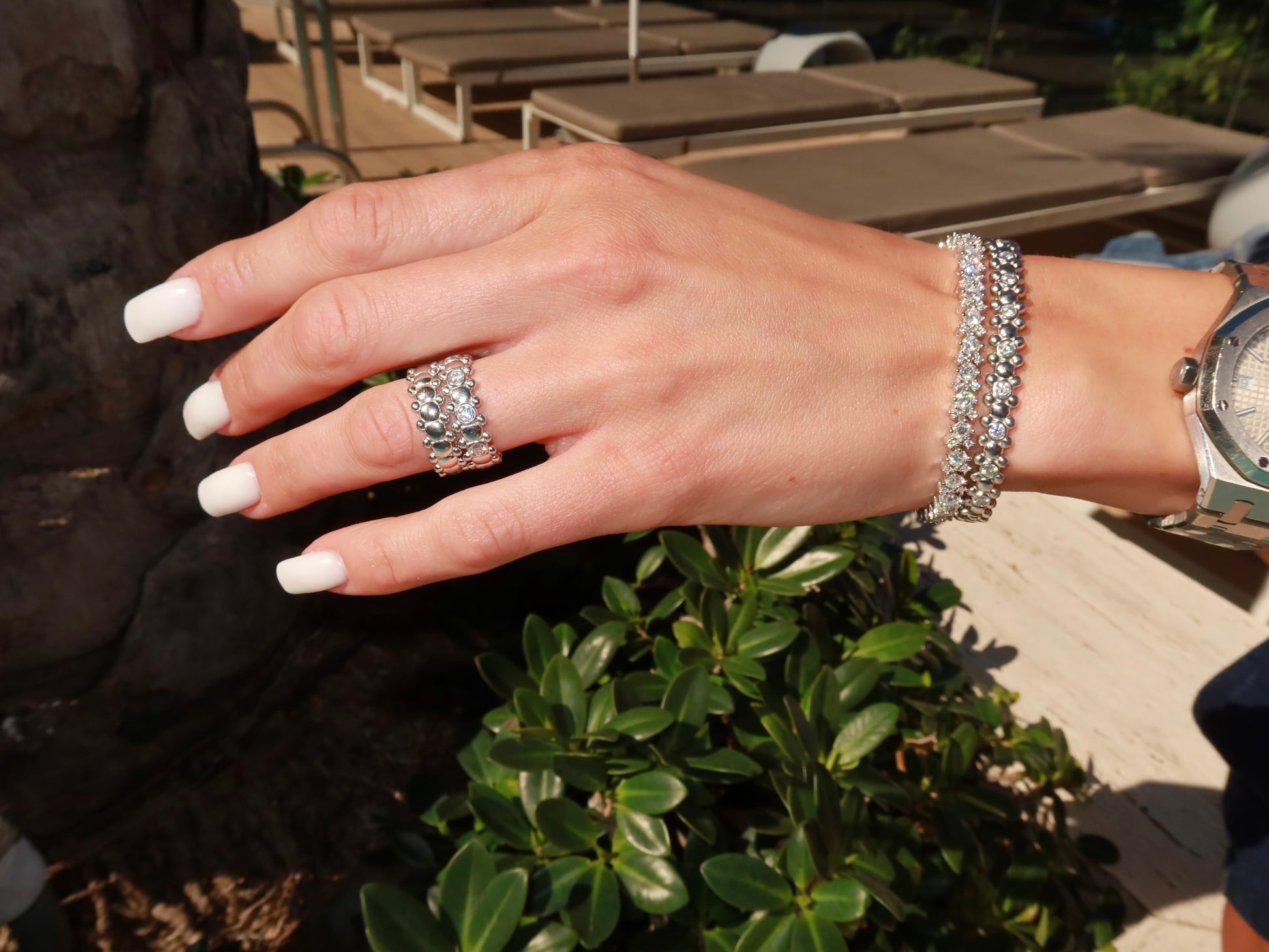 Triple Tennis Bracelet Solid White Gold with Moissanites