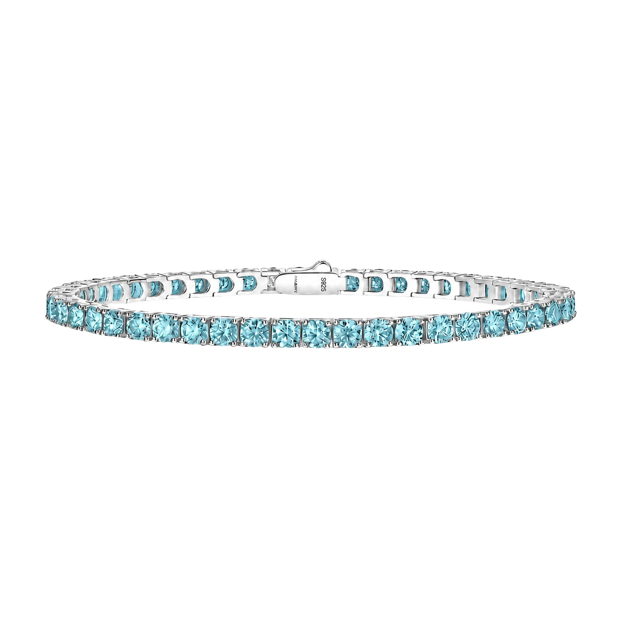 Sea Blue Classic 4.5 CT Round Moissanite Tennis Bracelet 3 mm, 4-Prong, White Gold Vermeil