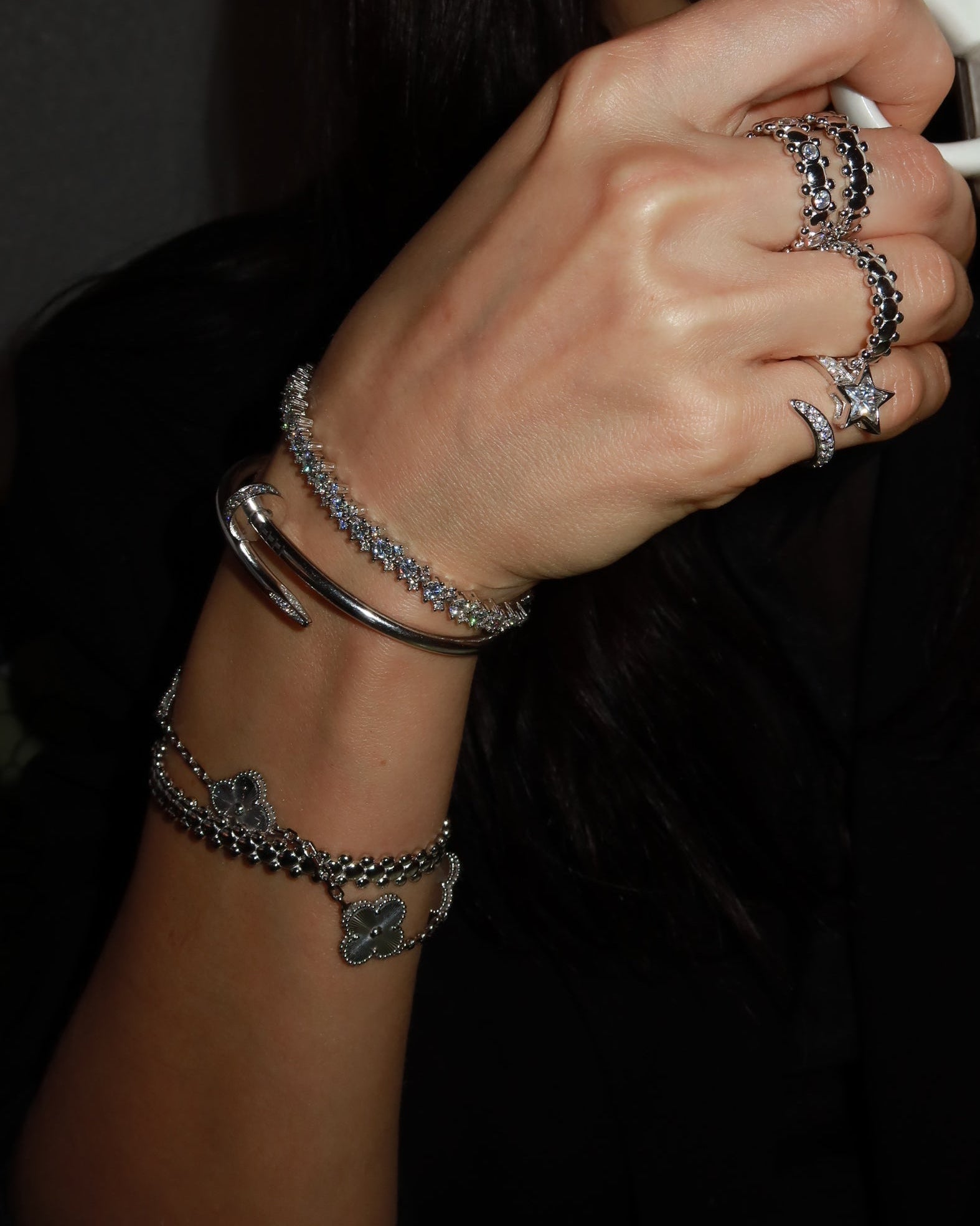 Triple Tennis Bracelet White Gold Vermeil with Moissanites