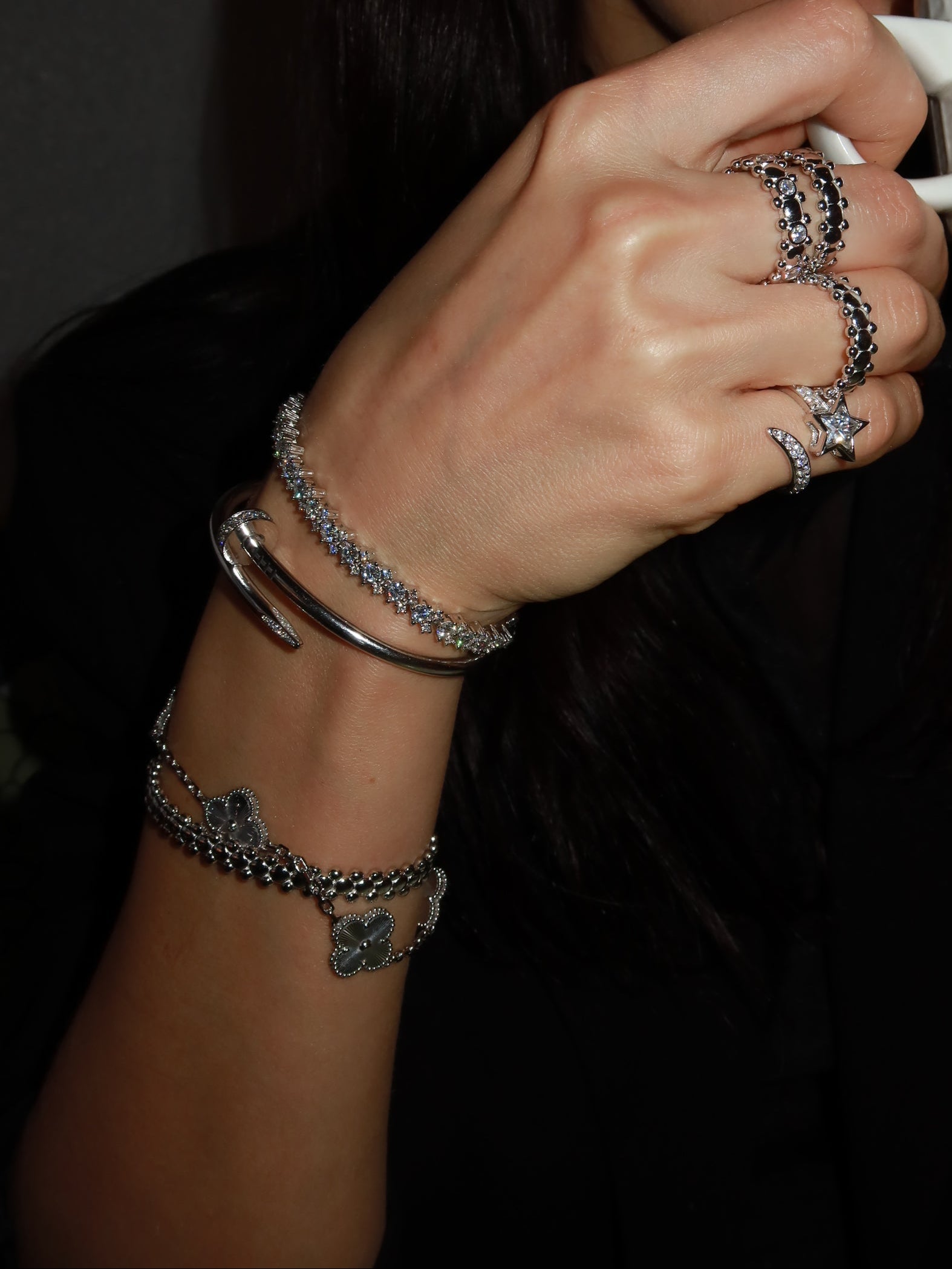 Triple Tennis Bracelet White Gold Vermeil with Moissanites