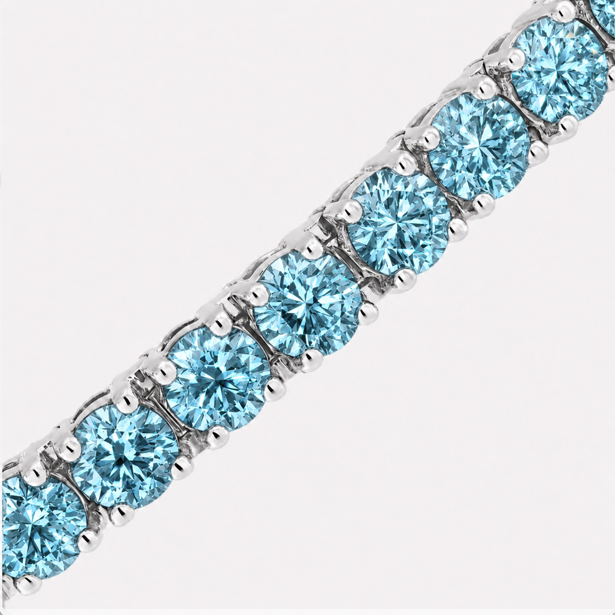 Sea Blue Classic 5 CT Round Moissanite Tennis Bracelet 3 mm, 4-Prong, White Gold Vermeil