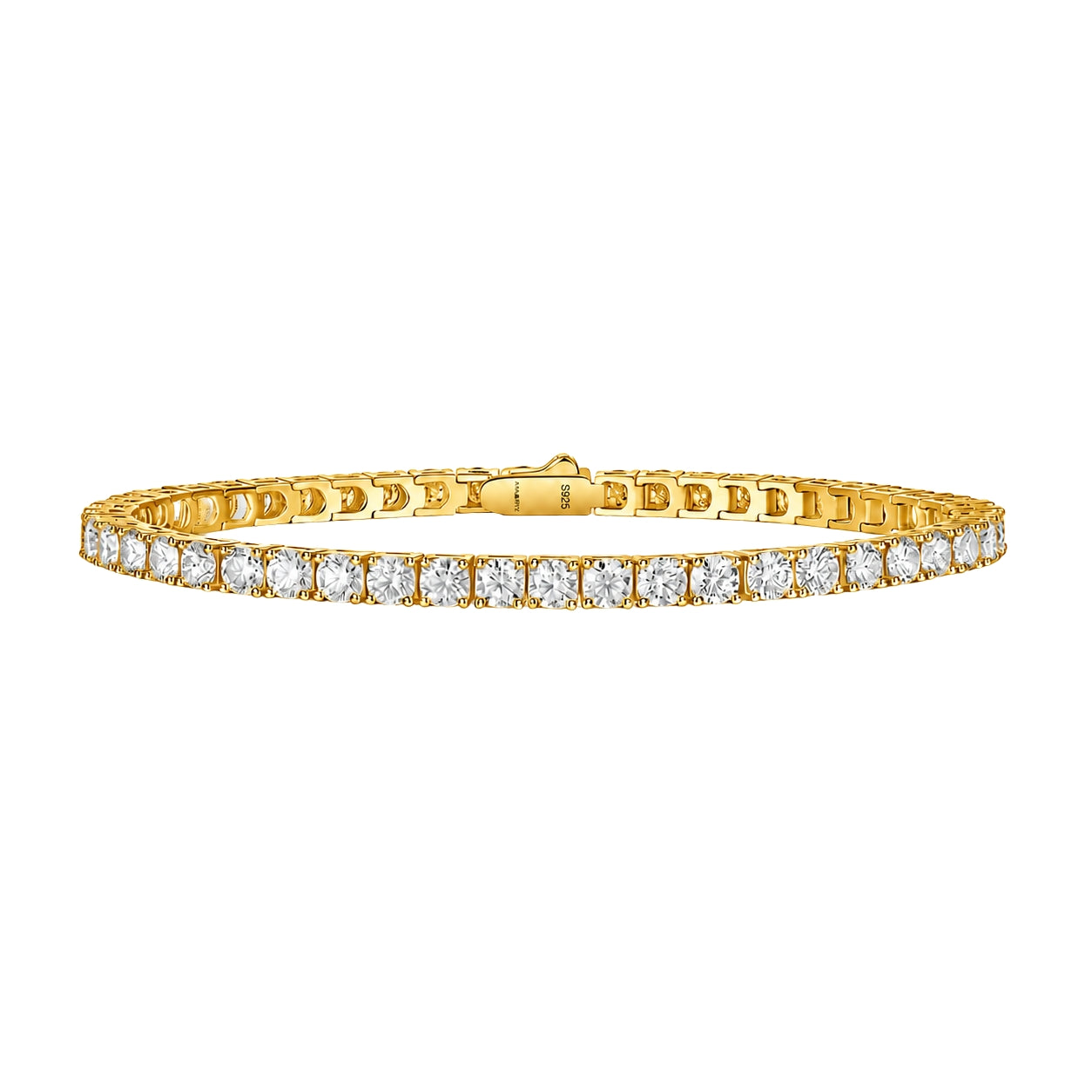 Classic 4.5 CT Round Moissanite Tennis Bracelet 3 mm, 4-Prong, 18K Yellow Gold Vermeil
