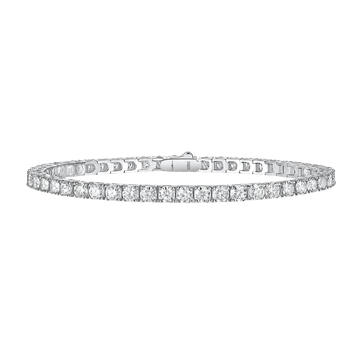 Classic 4.5 CT Round Moissanite Tennis Bracelet 3 mm, 4-Prong, White Gold Vermeil
