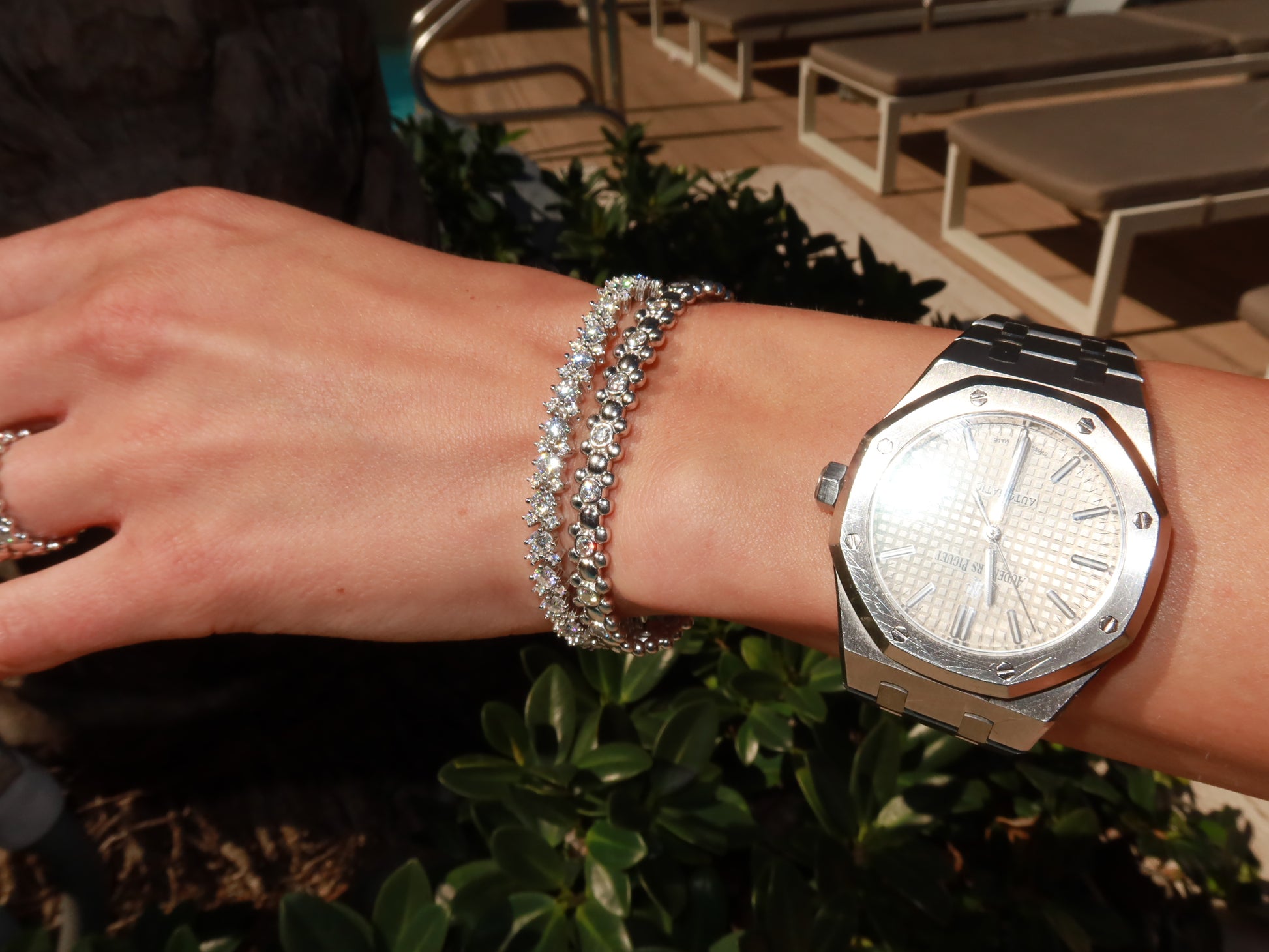 Triple Tennis Bracelet Solid White Gold with Moissanites