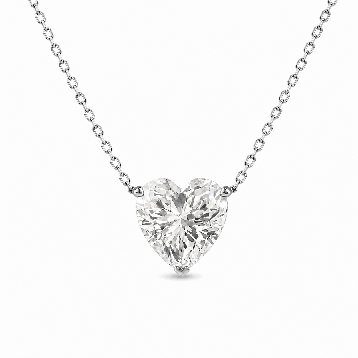 Big Heart Necklace White Gold Vermeil with 6 Ct Moissanite