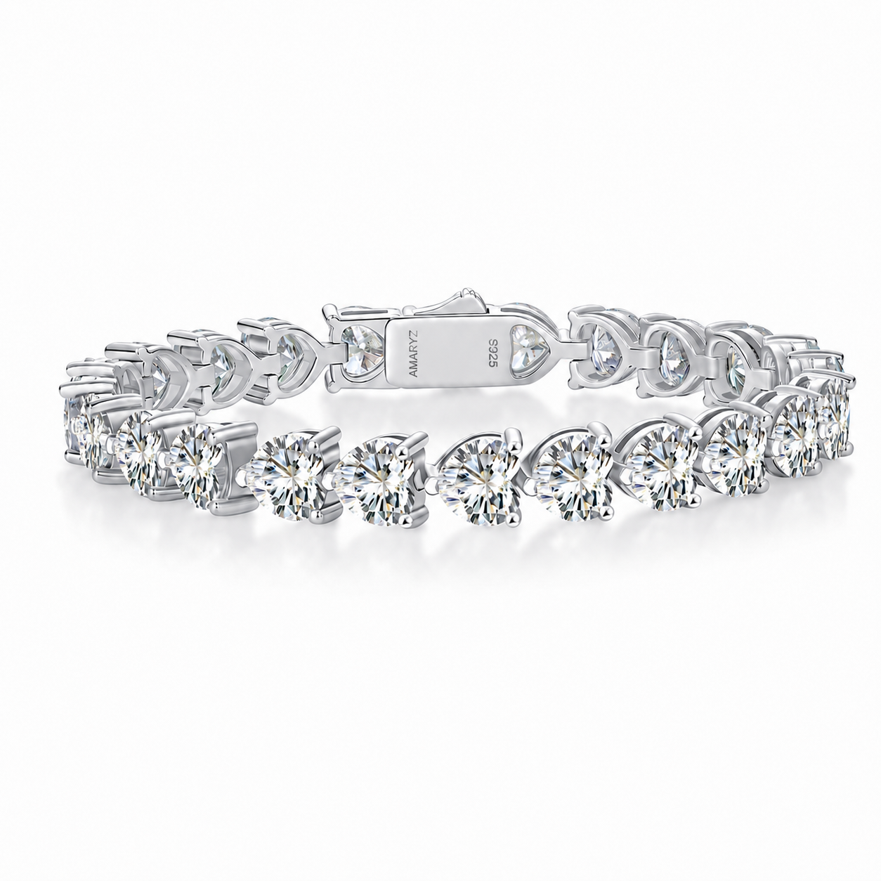 BIG LOVE 22 CT Heart-Cut Moissanite Tennis Bracelet, 6.5 mm, 3-Prong, White Gold Vermeil