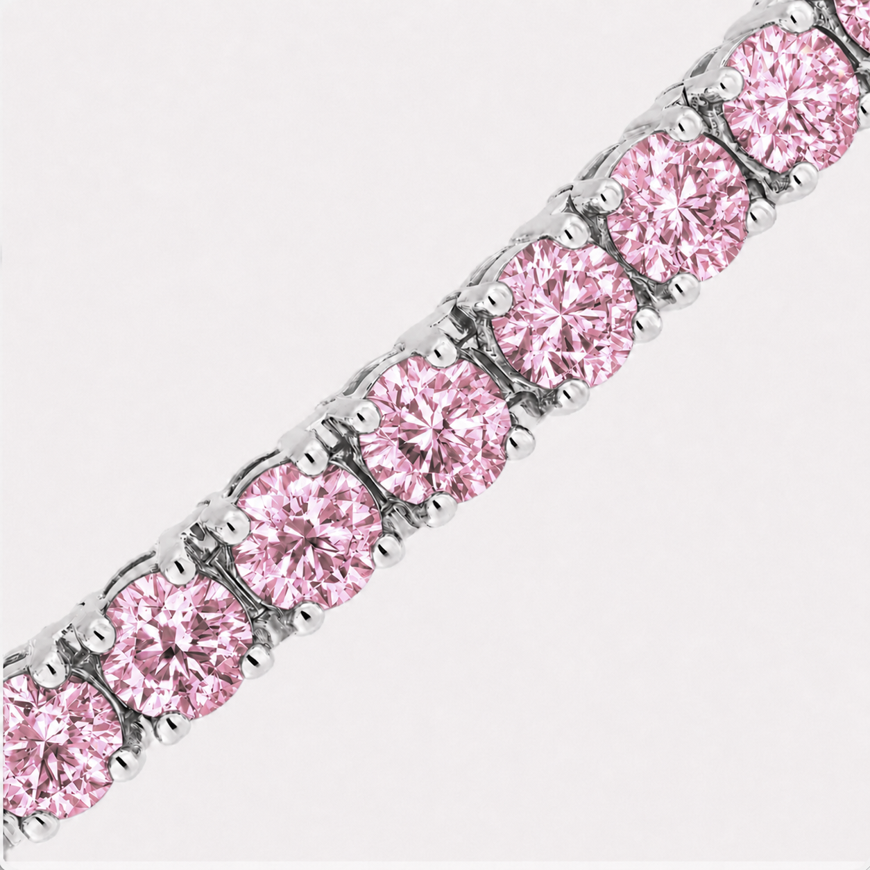 Sakura Pink Classic 5 CT Round Moissanite Tennis Bracelet 3 mm, 4-Prong, White Gold Vermeil