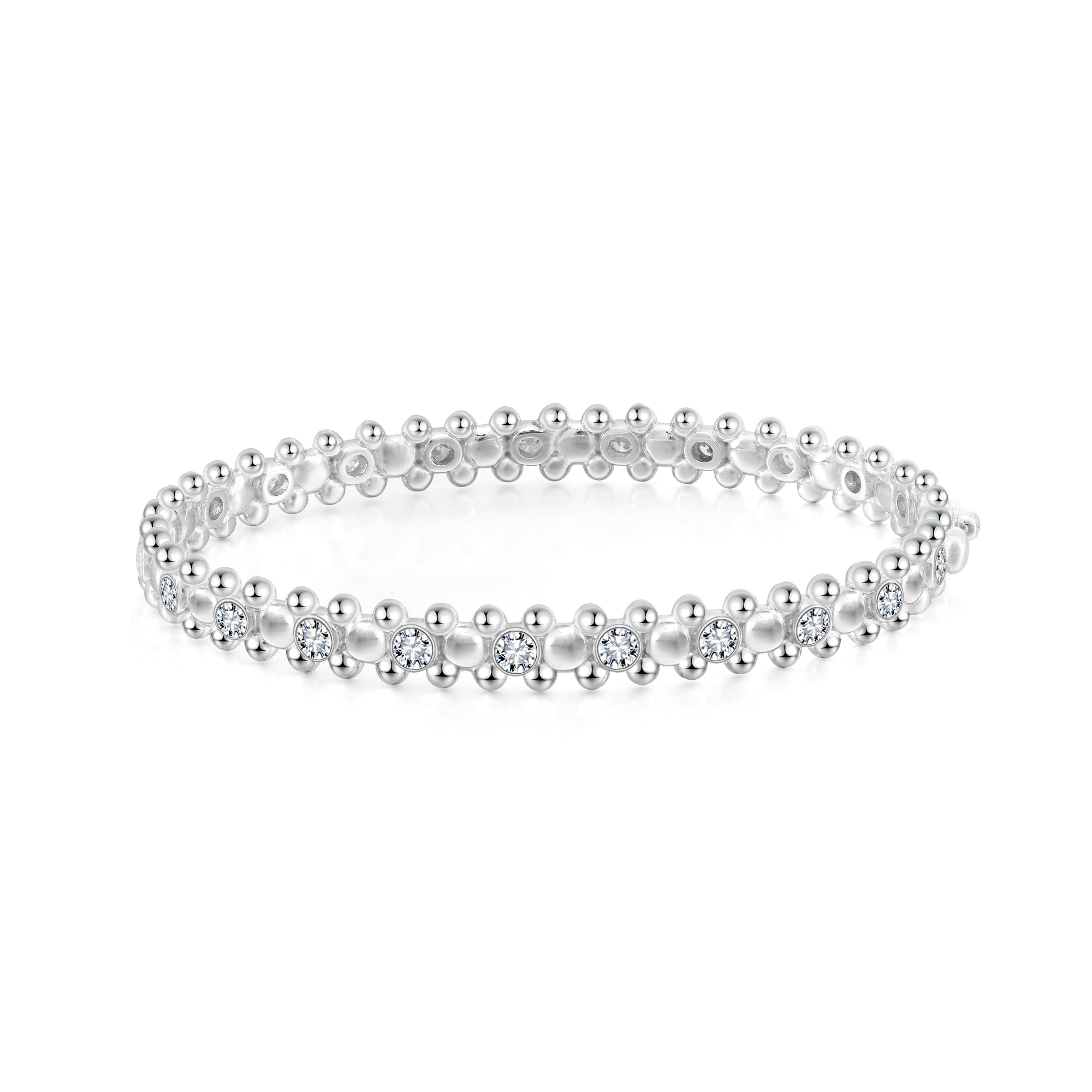 CERBERUS Bangle with Moissanites White Gold Vermeil