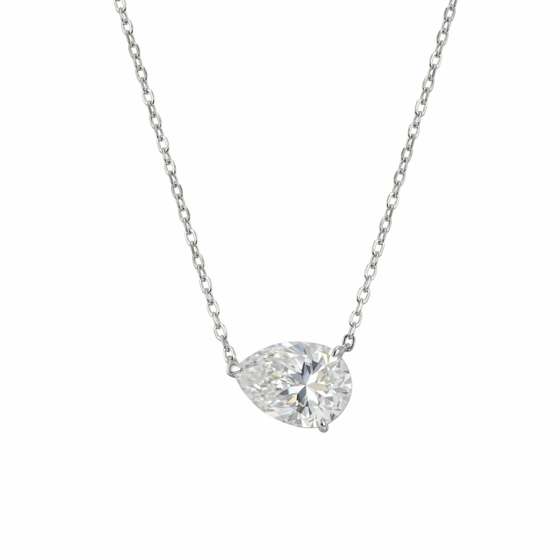 Teardrop Necklace White Gold Vermeil with Moissanites