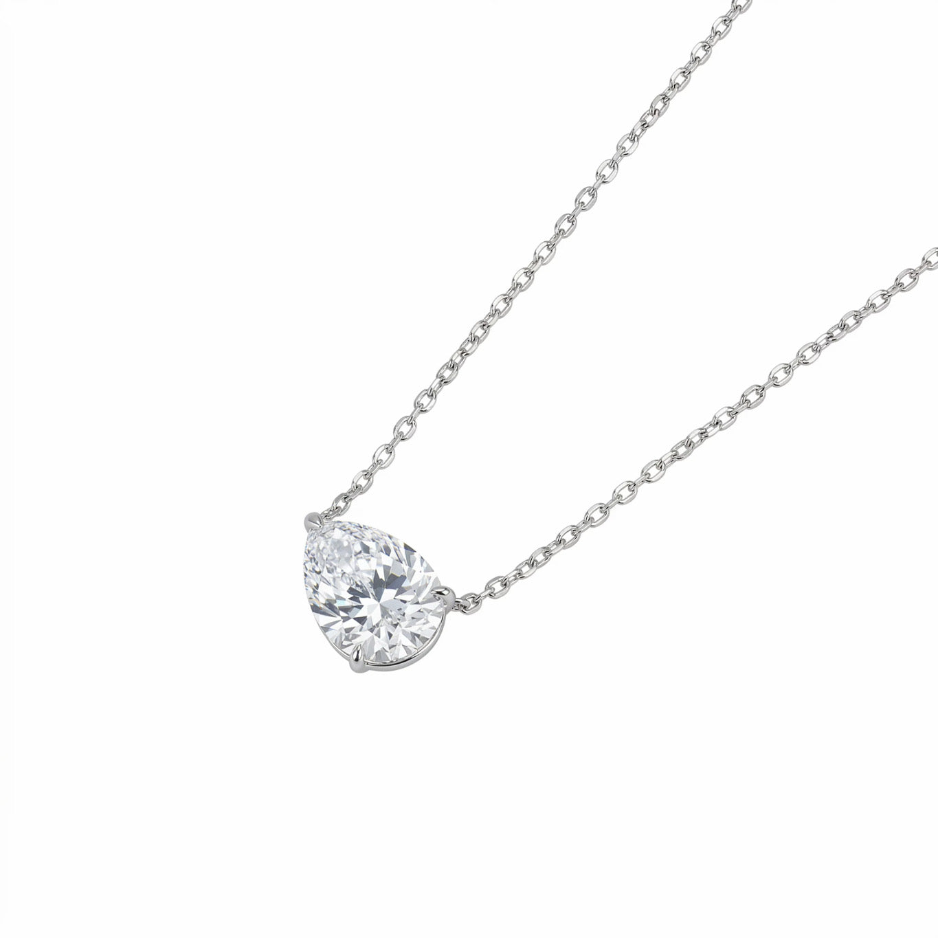 Teardrop Necklace White Gold Vermeil with Moissanites