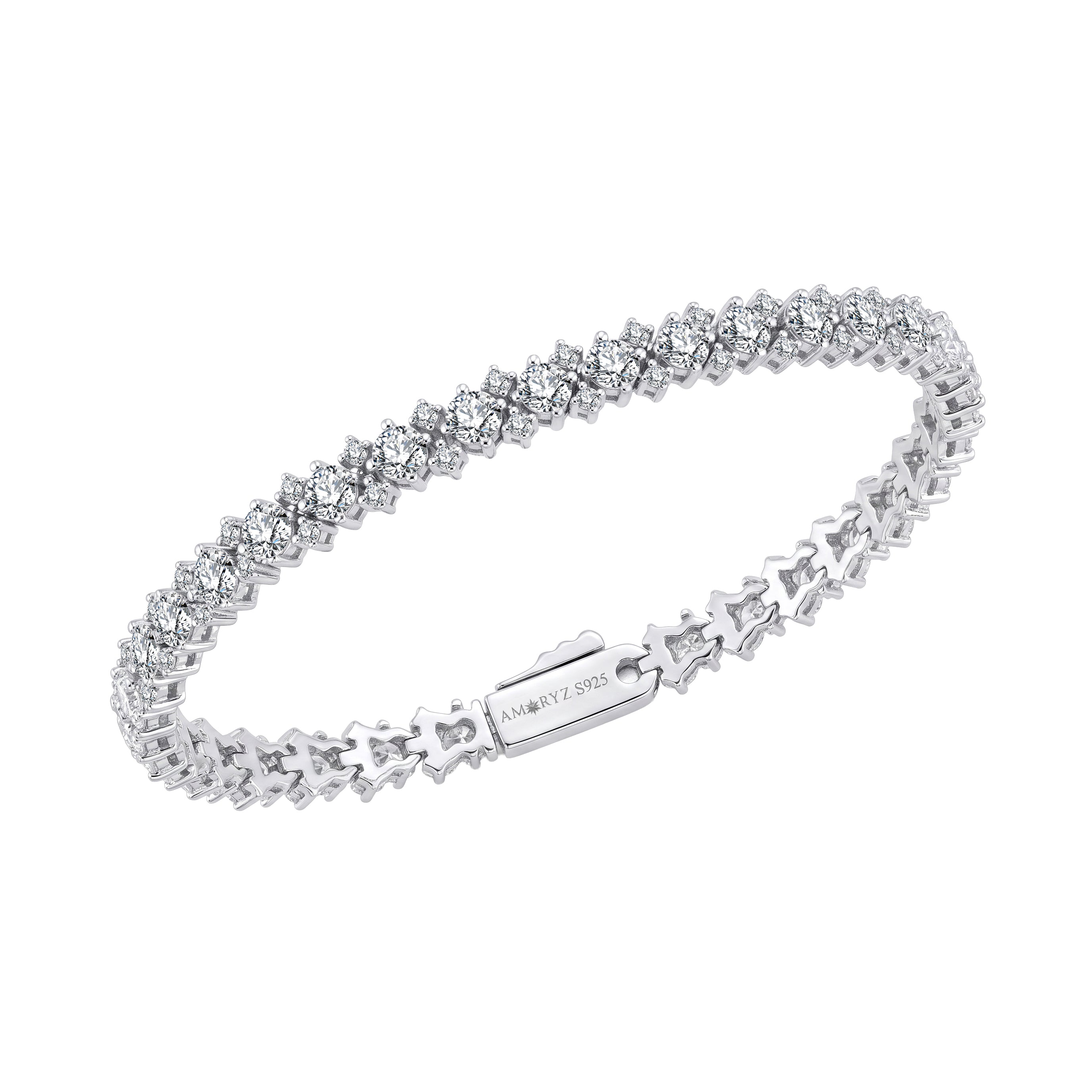 Triple Tennis Bracelet White Gold Vermeil with Moissanites