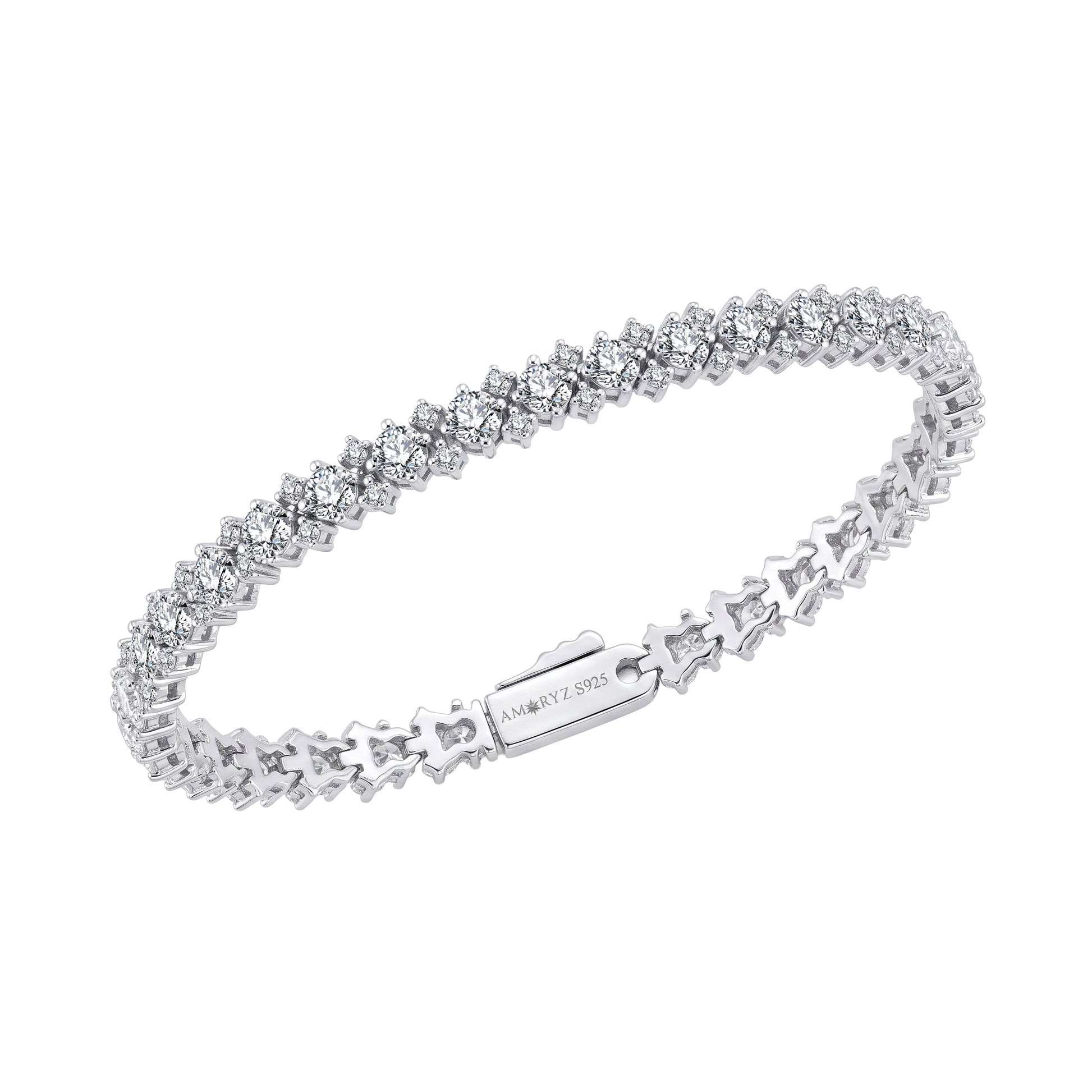 Triple Tennis Bracelet White Gold Vermeil with Moissanites