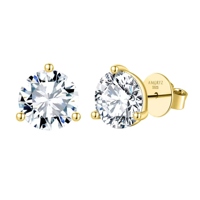 CLASSICA 6 Carat Round Flawless Three-Prong Martini Stud Earrings 14K Gold