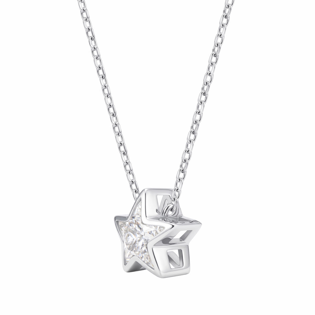 The One Pendant with a Bezel-Set Star-Cut Moissanite on a Chain