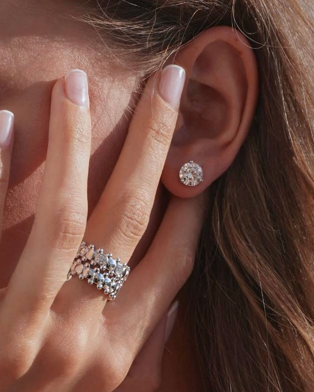 CLASSICA 4 Carat Round Flawless Three-Prong Martini Stud Earrings White Gold Vermeil