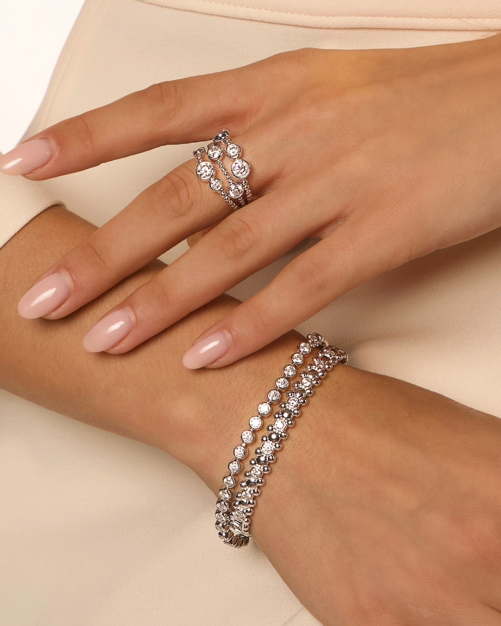 CERBERUS Bangle with Moissanites White Gold Vermeil