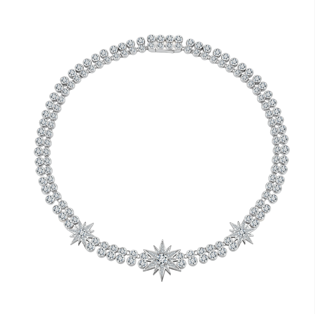 CELESTIAL NECKLACE Solid White Gold with Moissanites