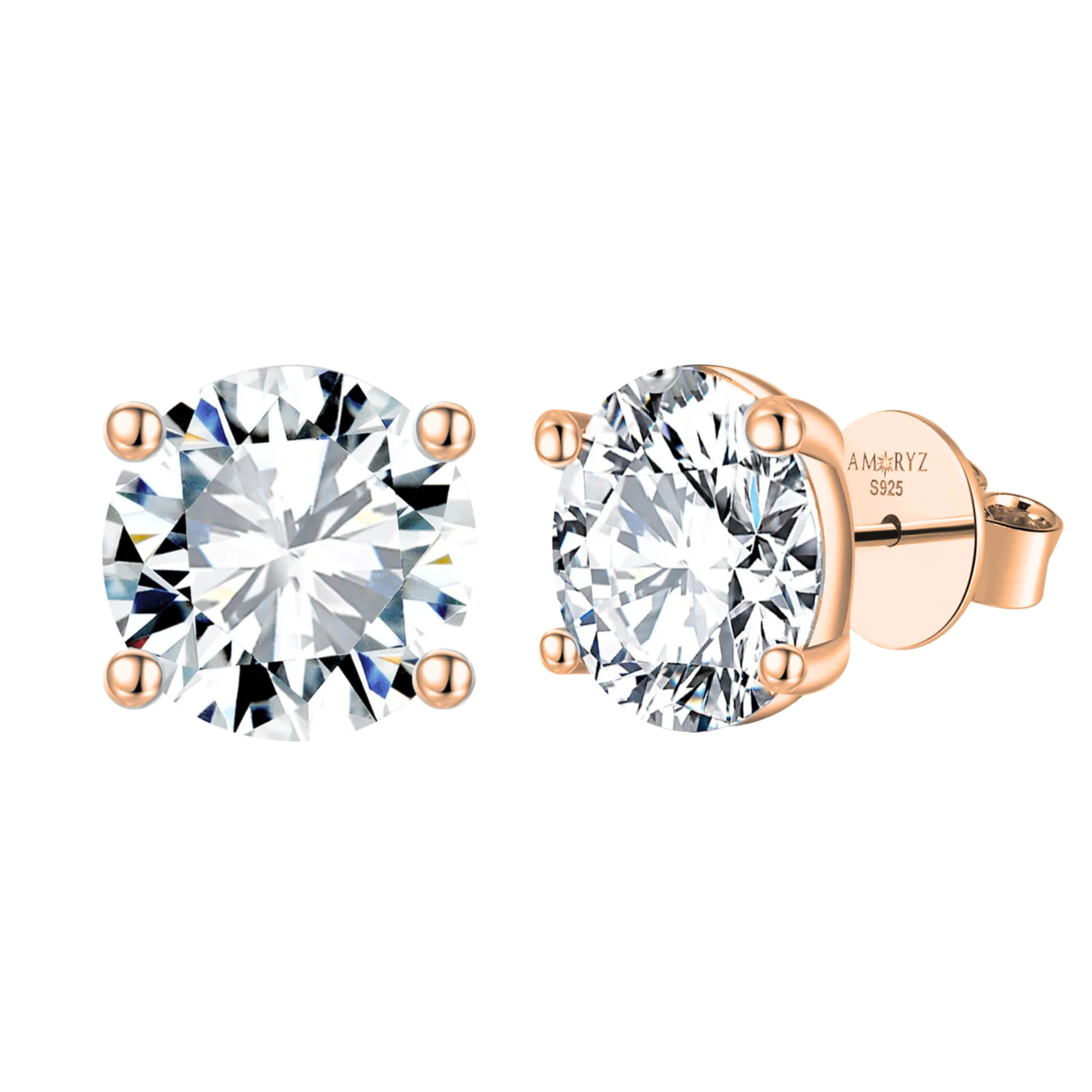 أقراط مارتيني دائرية عيار 6 قيراط، خالية من الشوائب، بأربعة فروع، مطلية بالذهب الوردي ومرصعة بأحجار المويسانايت