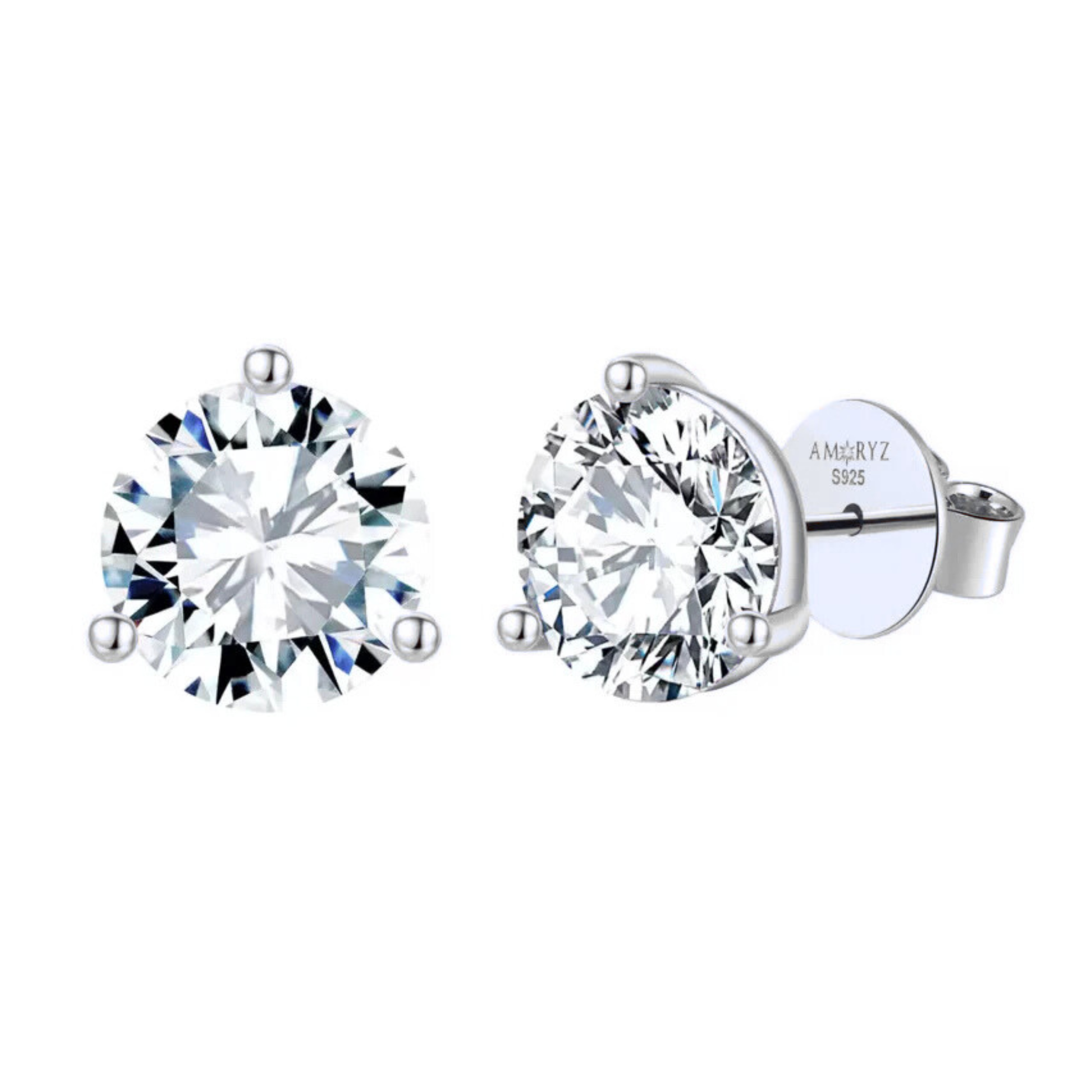 أقراط مارتيني دائرية عيار 6 قيراط، خالية من الشوائب، بأربعة فروع، من الذهب الأبيض المطلي بالفيرميل، مرصعة بأحجار المويسانايت