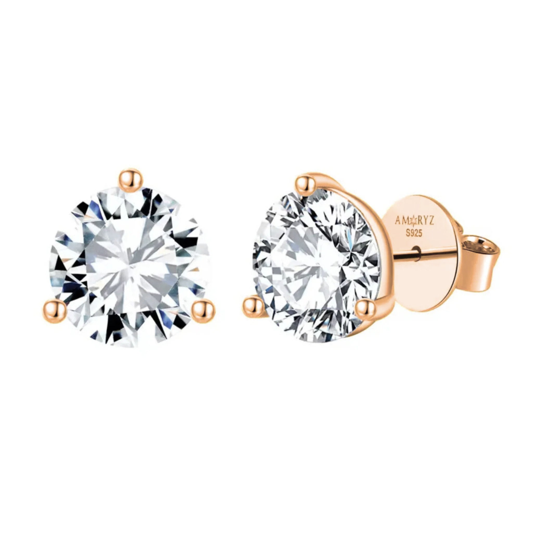 CLASSICA 4 Carat Round Flawless Three-Prong Martini Stud Earrings 18K Rose Gold Vermeil with Moissanites