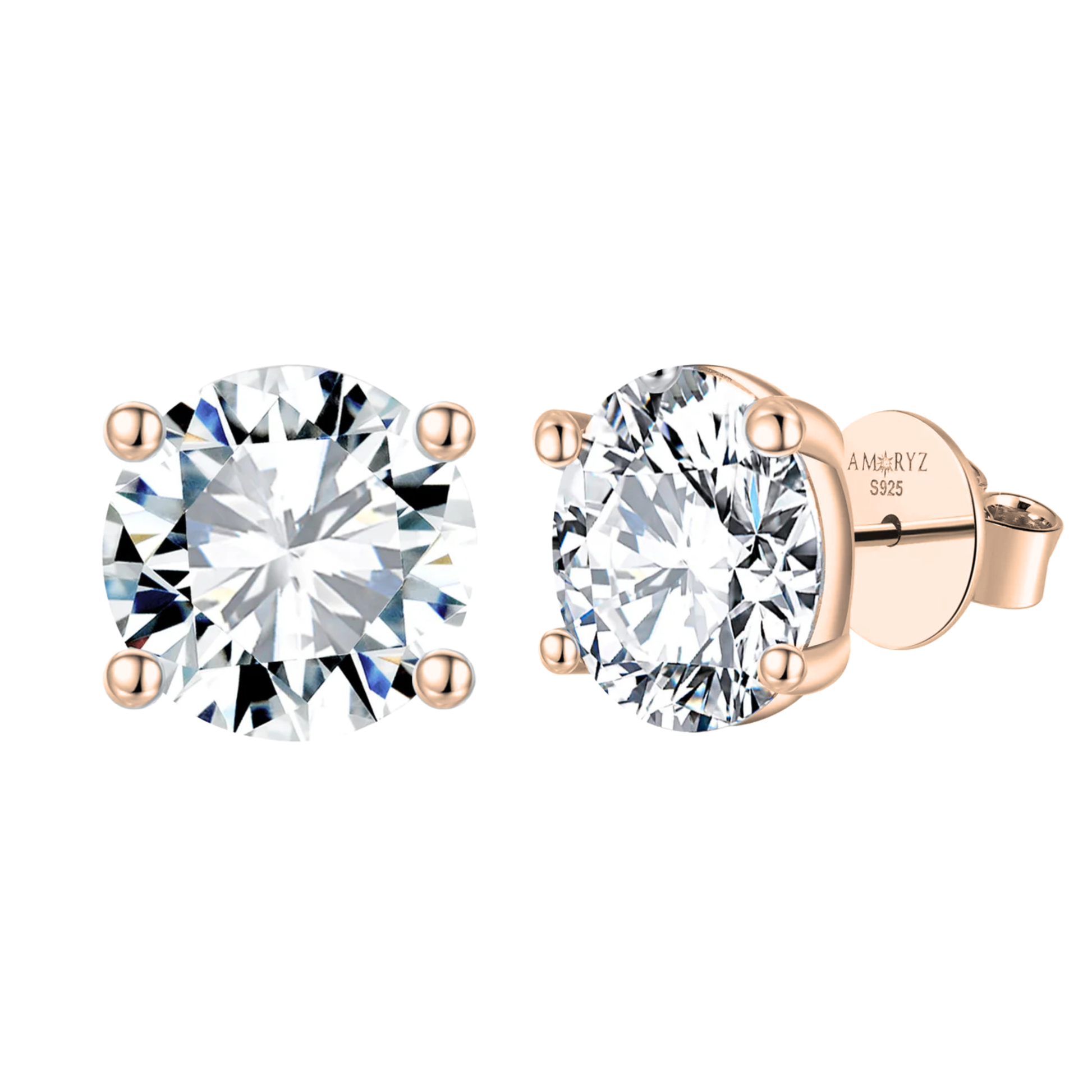 CLASSICA 6 Carat Round Flawless Four-Prong Martini Stud Earrings Rose Gold Vermeil with Moissanites