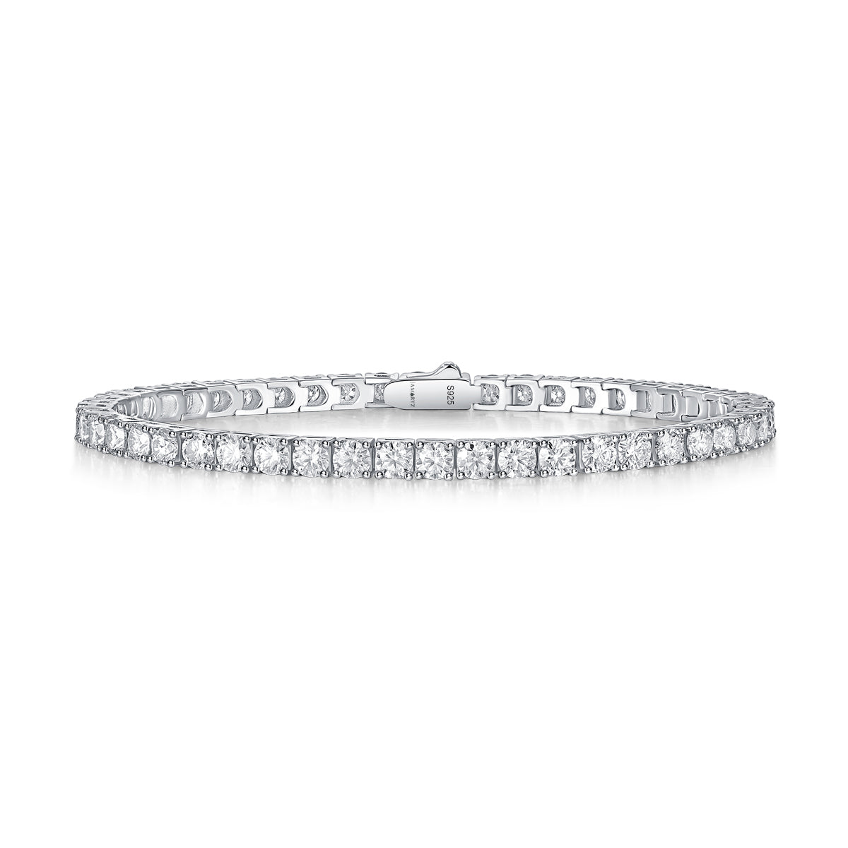 Classic 5 CT Round Moissanite Tennis Bracelet 3 mm, 4-Prong, White Gold Vermeil