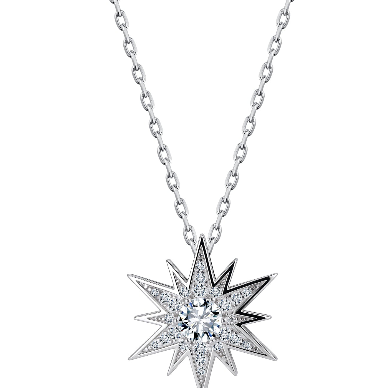 STELLI Statement Pendant with Chain White Gold Vermeil with Moissanites