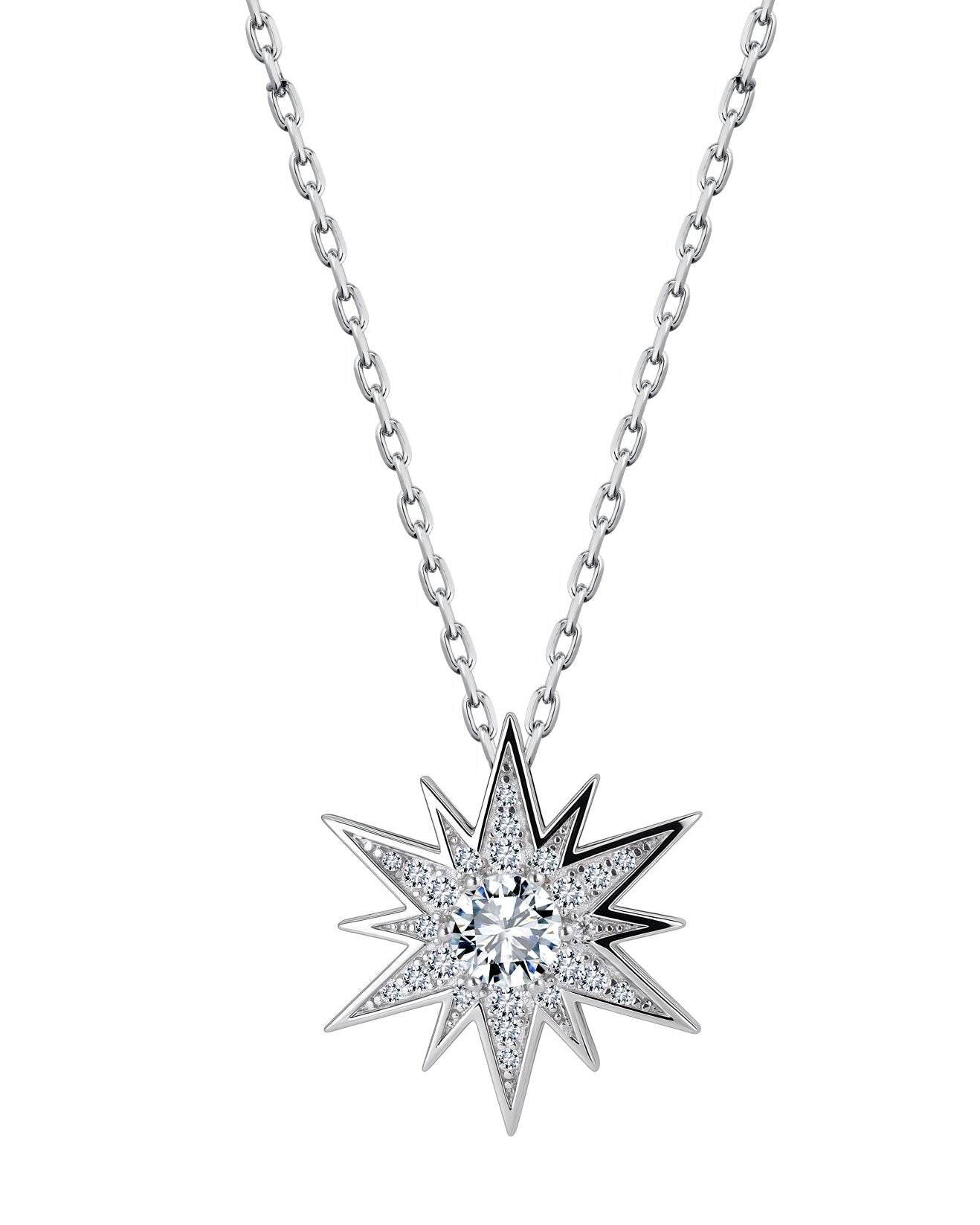 STELLI Statement Pendant with Chain White Gold Vermeil with Moissanites
